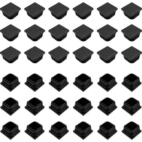 36 x 30 mm Black Plastic Square End Caps for Furniture Legs, Lamella Inserts for Metal Tubes, Non-Slip Protection for Chairs, Tables and Structures