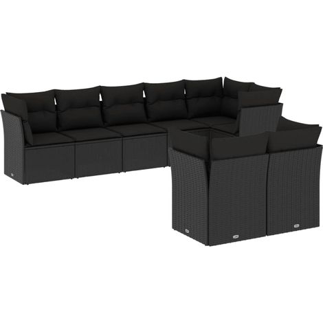 Set de sofás de jardín 8 piezas y cojines ratán sintético negro vidaXL (1/3)