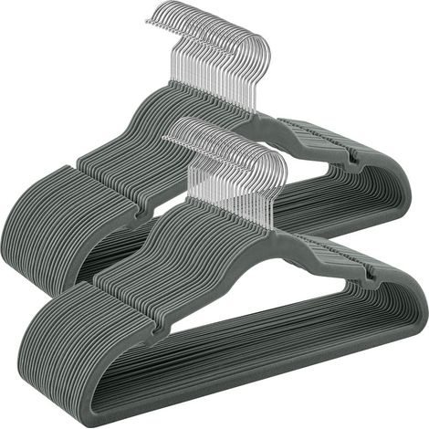 SONGMICS Cintres en Velours, Lot de 50, Antiglisse, avec Encoches, Barre pour Pantalons, Crochet Pivotant à 360°, Gain de Place, Épaisseur 0,6 cm, Longueur de 43 cm, Gris (1/5)