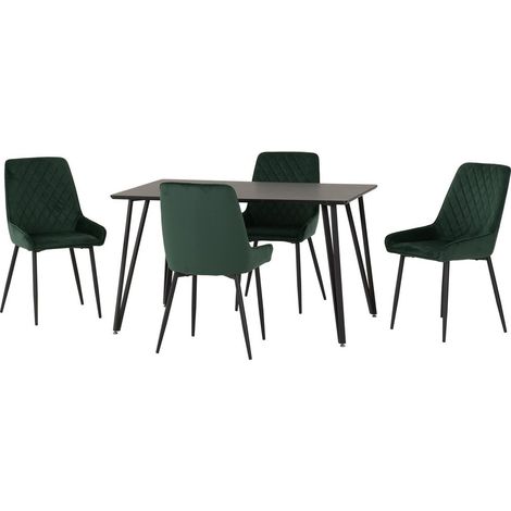 Marlow & Avery Indoor Dining Set with 4 Chairs - Black Marble/Emerald Green Velvet