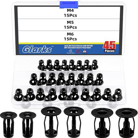 45 kit d'écrou de vérin métrique M4 M5 M6 écrou Papillon noir écrou d'expansion ensemble de goupilles de fixation mince pour la ligne de peau de fer à paroi creuse dans une paroi molle mince (1/5)