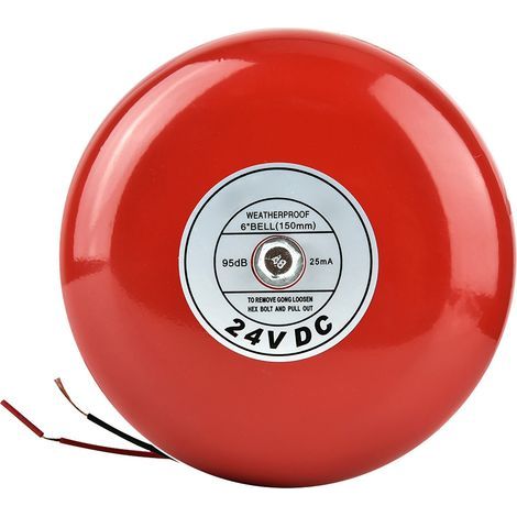 Cloche d'alarme ronde en métal 24V, cloche d'alarme incendie de sécurité rouge (1/5)