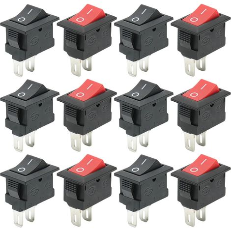 12 Pièces Mini Interrupteur À Bascule KCD11, Noir Interrupteur Encastré Rectangulaire 10 X 15 mm, Commutateur À Bascule, Rouge 2 Broche ON/OFF, 3 a 250 V/ 6 a 125 V CA, pour Auto Appareils Ménagers
