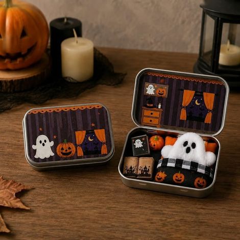 New Halloween Mini Ghost Tin Box Set - Cute Halloween Travel Ornament for the Bedroom - 106cm