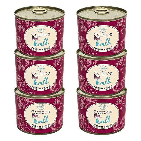 6 x Vitello con Pollo e Carote  cibo umido per gatti  lattina senza BPA  My Catfood 200g