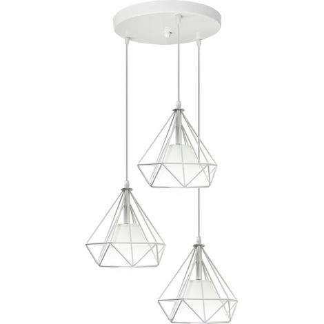Pendelleuchte Industrial Käfig - Weiß 20CM Lampenschirm aus Eisen Hängeleuchte E27 Runde Basis für Wohnzimmer Esszimmer Küche Flur Cafét