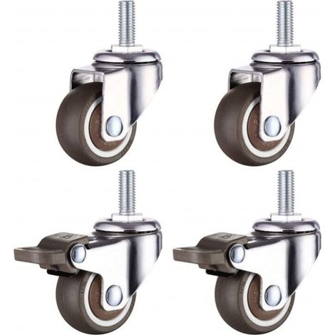 Furniture swivel castors with brake, diameter 38 mm, small wheels, M8 x 20 mm, load capacity 80 kg, YMYNY (1/4)