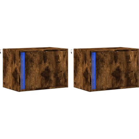 Set di 2 comodini da parete 50 x 31 x 35 cm con luci LED vano con anta DEC036134