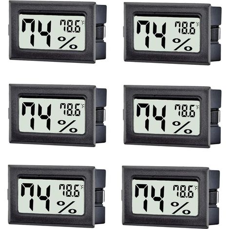 Lot de 6 mini thermomètres et hygromètres numériques, jauge de température et d'humidité intérieure, affichage Fahrenheit (℉) pour la maison, la serre et les bocaux. (1/5)
