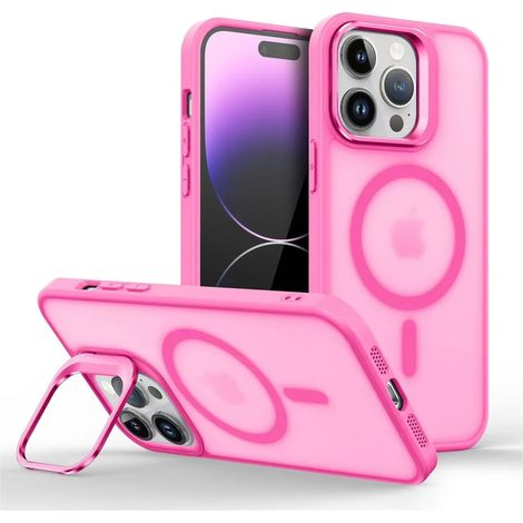 (iPhone 13 mini, rouge rose) Étui de téléphone magnétique antichoc pour iPhone avec support et protection d'objectif en verre. (1/3)