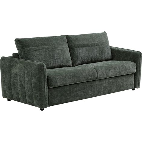 Divano letto 3 posti express in tessuto testurizzato verde Letto 145 cm - MALOGU