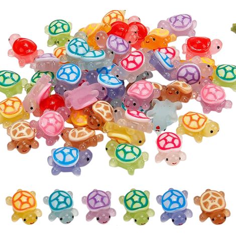 Lot de 60 Mini Tortues Lumineuses en Résine, Figurines Décoratives de Tortues Qui Brillent dans Le Noir, Ornements Multicolores en Résine pour Terrasse, Jardin et Bricolage (2,1 cm) (1/5)