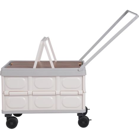 Folding Utility Cart, 55L Foldable Box Cart Organizer, Plastic Large Capacity Collapsible Rolling Cart with Lid for Outdoor, Camping, Gardening (Grey)