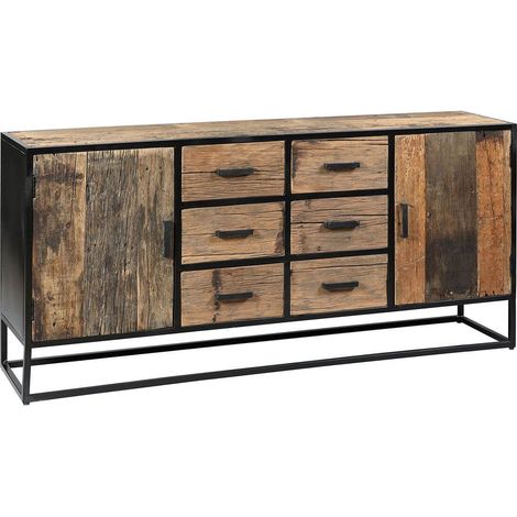 Buffet 2 portes 6 tiroirs en teck recyclé et métal laqué noir - TANETOA