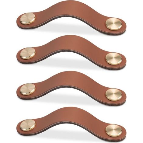 4pcs Poignée Meuble Cuir, Bouton Porte Placard Poignee Cuir Bouton de Tiroir, Poignee de Meuble Vintage pour Armoires, Commode, , Salle de Bain (Café Clair, 160mm) (1/5)