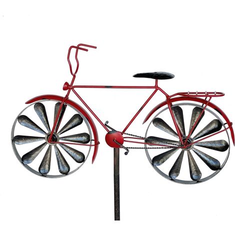 DanDiBo Gartenstecker Metall Fahrrad XL 160 cm Rot 96100 Shabby Windspiel Windrad Wetterfest Gartendeko Garten Gartenstab Bodenstecker