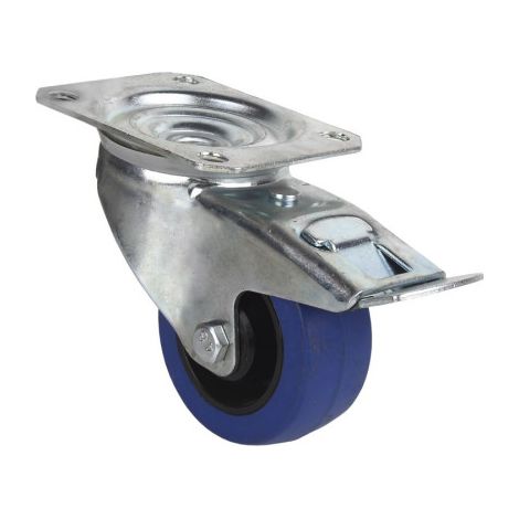 Rueda de goma azul giratoria con freno con cojinete de rodillo para peso máximo de 150 kg y varios diámetros                                                     Ø100x35 mm