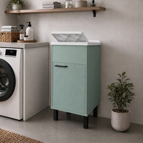 Mobile lavatoio 45x50 cm verde scuro con asse di lavaggio e kit di scarico Smeraldo (1/5)