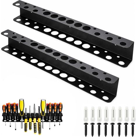 2 supports muraux pour outils, porte-tournevis et support pour perceuse sans fil, organisateur mural pour établi, atelier, garage, bricolage et rangement à domicile (1/5)