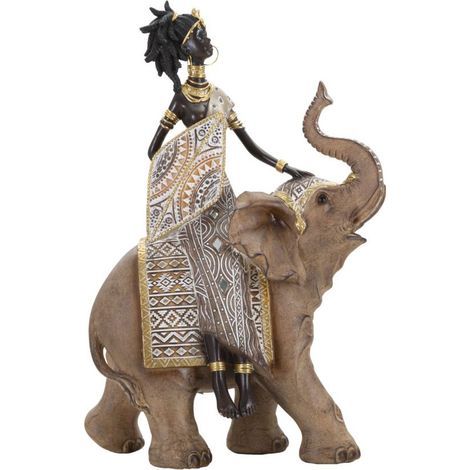 Statuette Déco Femme sur Éléphant "Tribal Masai" 32cm Multicolore (1/5)