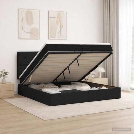 vidaXL Lit coffre avec matelas et LED Noir 200 x 200 cm Tissu (1/5)