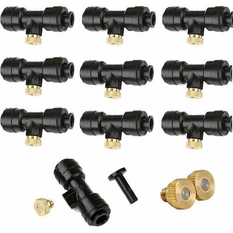 Kit de buses de pulvérisation verrouillables 1/4" – 12 buses en laiton Ø0,3 mm + 10 raccords té + 1 capuchon (1/4)