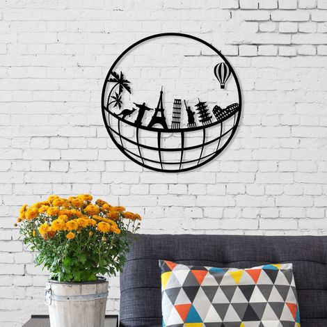 METAL WALL ART NO:21 TRAVEL - Black