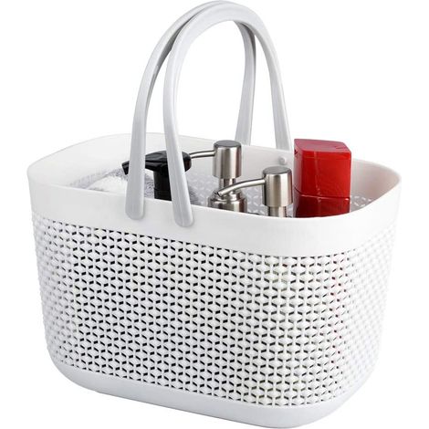 Panier De Rangement - Plastique - 35 X 25 X 20 Cm - Pour Salle De Bain Cuisine Bureau - Blanc - 1 Pièce (1/5)