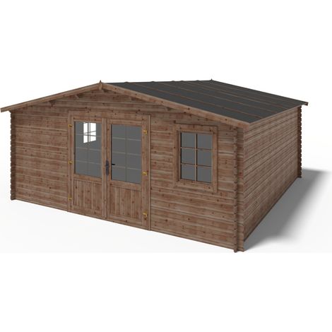Altanka – Abri de jardin en bois 25m² – 5x5m – Traité autoclave – Épaisseur 28mm – Double porte vitrée – Pour espaces extérieurs (1/5)