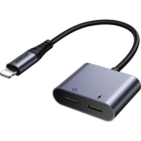 Adaptador 2 en 1 para cargador de iPhone + auriculares Lightning / 2x Lightning negro (1/5)