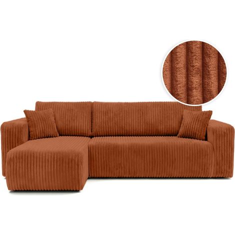 Canapé d'angle conv et réversible 4p ALYA velours cotelé épais Terracotta