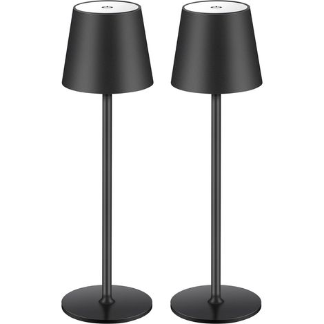 2er-Pack dimmbare LED-Tischlampen, kabellos, wiederaufladbar, 3000 K warme Lichtfarbe, für drinnen und draußen, mit Typ-C, Aluminium (schwarz)