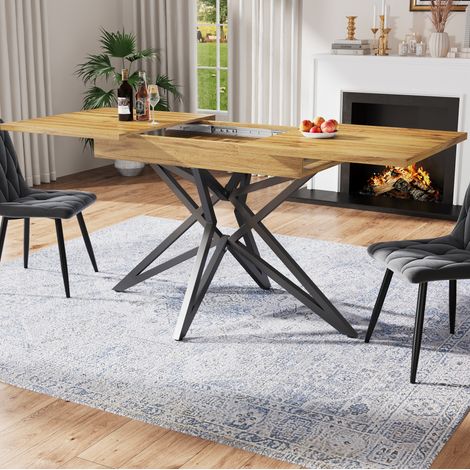 Mesa de comedor extensible 120/160x80x76 cm color nogal en MDF y metal con patas ajustables (1/5)