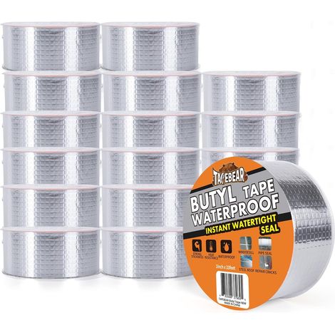 Butyle en Étanche Ruban 50mm x 10m, Ruban De Papier D'Aluminium Butyle, Imperméables Ruban De Réparation Pour Fuite De Toit, Trou De Surface, Fissure De Tuyau, Lot De 16 (1/5)