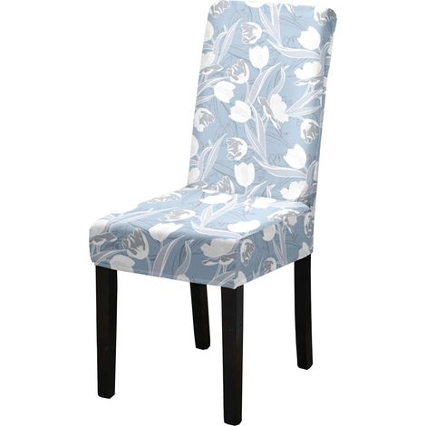 Stuhlhussen 4er Set Stretch abnehmbar, waschbar, Esszimmerstuhl-Schutzbezug Blaue Tulpe (1/5)
