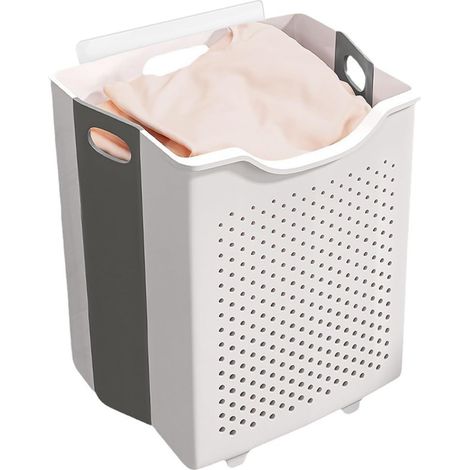Panier a linge Pliable,Montage Mural Corbeille a Linge Plastique,Économisez de L'espace Laundry Basket,29 x 28.5 x 15.5 cm (1/5)
