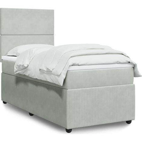 Cama box spring con colchón terciopelo gris claro 90x190 cm