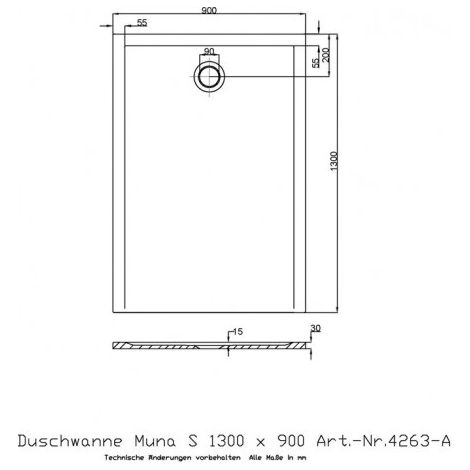 Douche en cabine MUNA S 1300x900x30mm blanc