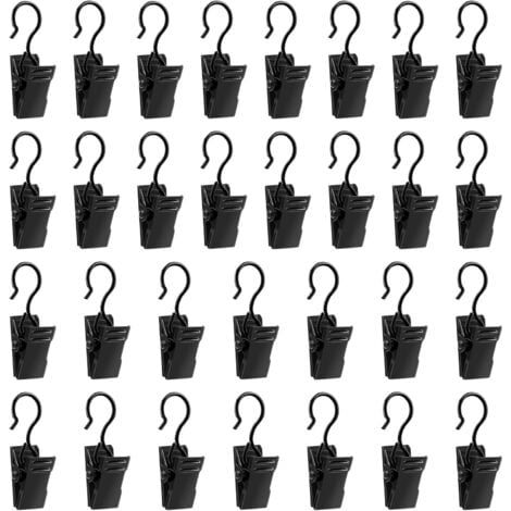 30 Pièces Pinces à Rideaux en Métal en fer Noir Clips de Rideaux avec Crochets Accroche Rideau Anneaux à Pince pour Douche et Fenêtre Décoration de Maison (1/5)