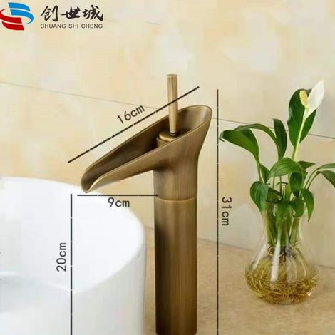 European-style antique all-copper faucet, retro bamboo-style bathroom faucet for hot and cold water basins and washbasins -- tall wine glass style.