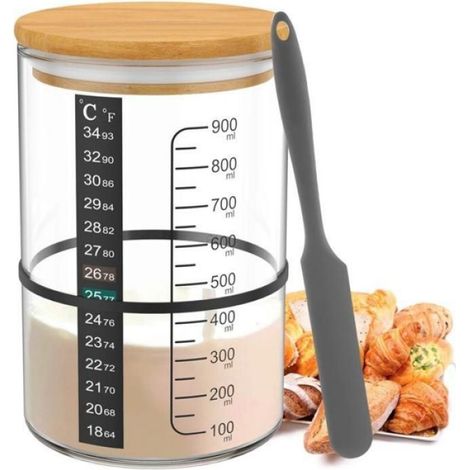 Pot à Levain - Verre Borosilicate avec Ouverture Large - Couvercle en Bois et Housse Respirante - Pour Fermentation Naturelle et Conservation Alimentaire - 1 Unité (1/5)