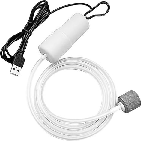 Mini Pompe à air USB pour Aquarium avec Pierre à air et Tuyau en Silicone Pompe à air Portable pour Petit Aquarium, Camping, pêche (1/5)