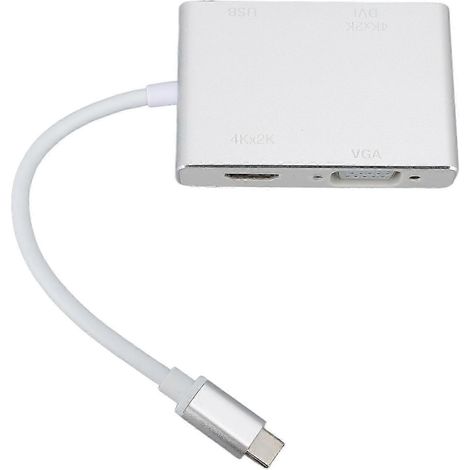 Hub USB-C 4-en-1 2025, adaptateur USB-C vers USB 3.1, interface multimédia haute définition DVI/VGA, adaptateur de charge multiport (1/5)
