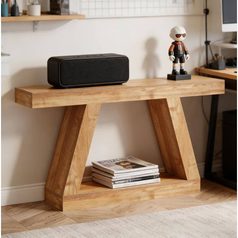 Konsolentisch 140 cm aus MDF in Naturfarbe mit Stauraum HAVRYA (1/5)
