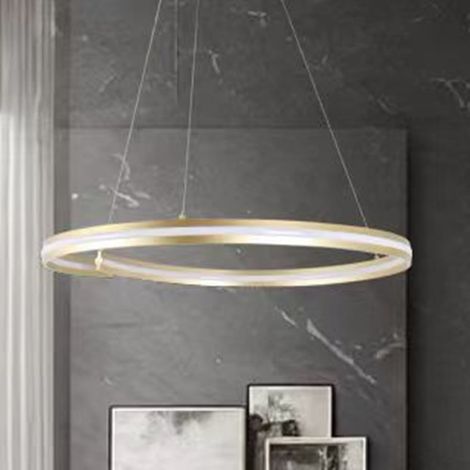 TRADE SHOP - Lampadario Led Moderno A Semicerchio 100w A Sospensione Luce 6500k 70cm Oro 33443 - (1/5)