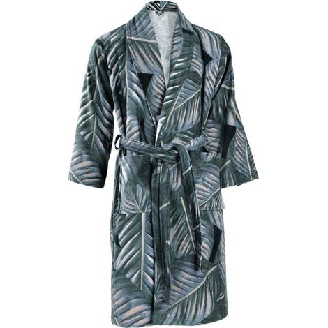 Peignoir de Bain en Coton "Tropical" Noir & Vert S