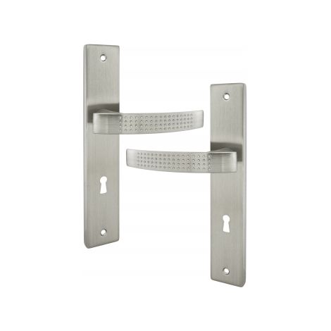 Ouvre&Déco – Poignées de porte LILOU entrée de clé – Zamak nickel mat – Entraxe 195 mm – Garniture sur plaque – Pour épaisseur de porte 35 à 40 mm (1/2)
