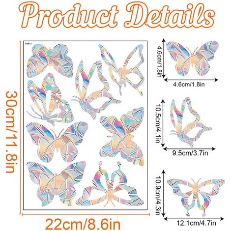 Autocollants anti-collision colorés pour fenêtres, autocollants statiques amovibles pour vitres, motif papillon, décorations adhésives pour fenêtres (1/2)