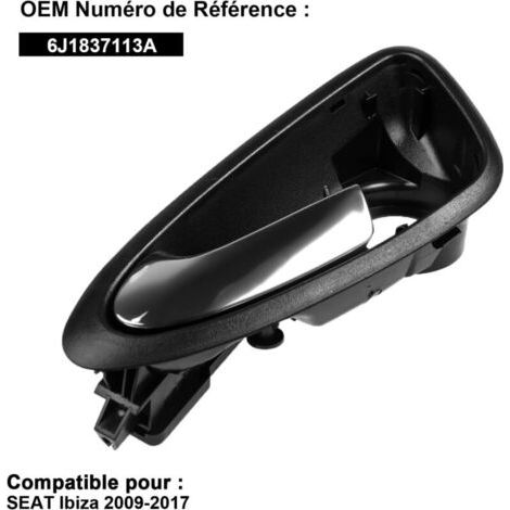 VURAHOME - Conducteur Poignée pour Seat Ibiza 6J 6J1837113A Chromée Poignée de Porte Intérieure de Voiture Avant Gauche pour Ibiza 2009-2017, (1/5)