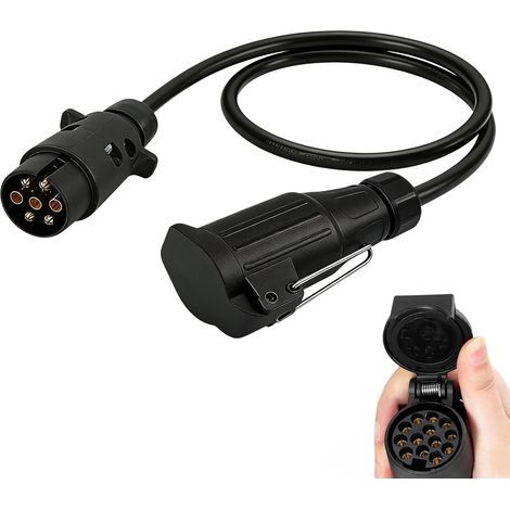 Rallonge de remorque 7 vers 13 broches - Adaptateur de remorque 7 vers 13 broches - Câble adaptateur de 38 cm - Câble adaptateur universel pour caravane, camping-car, voiture, camping-car (1/5)